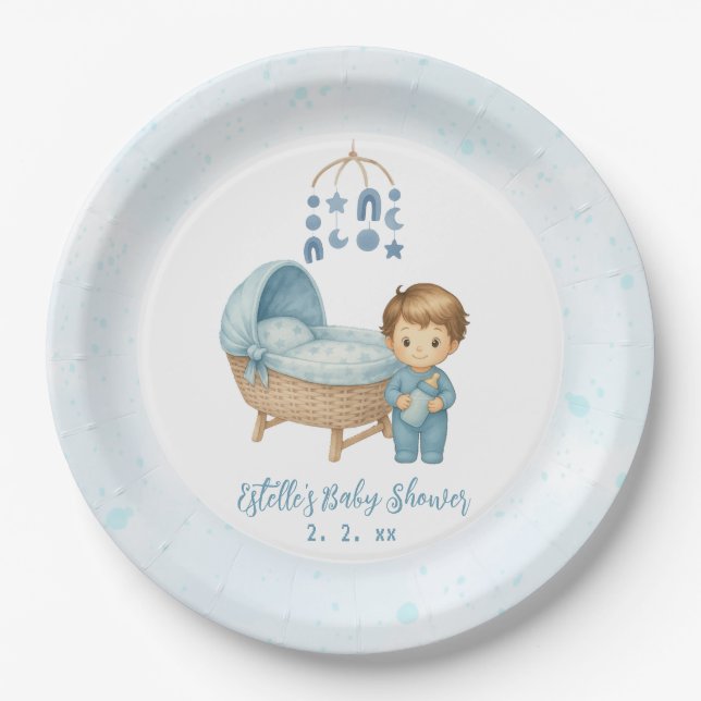 Niedlich Boy Blue Kinderzimmer Baby Dusche Pappteller (Vorderseite)