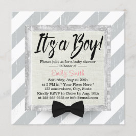 Niedlich Boy Bow Krawatte Light Gray Stripes Babyd Einladung