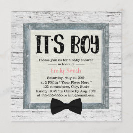 Niedlich Boy Bow Krawatte Rustic Wood Baby Dusche Einladung