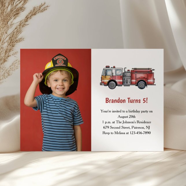 Niedlich Boy Firefighter Foto Kindergeburtstag Par Einladung (Von Creator hochgeladen)