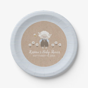Niedlich Boy Lamb Blue Kraft Babydusche Pappteller