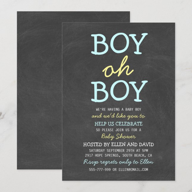 Niedlich Boy Oh Boy Baby Shower Einladungen (Vorne/Hinten)