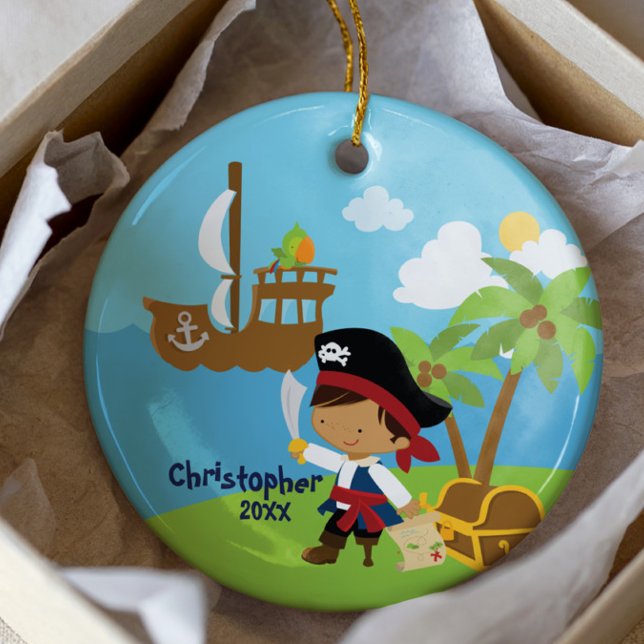 Niedlich Boy Pirate Weihnachtsdekoration Keramikornament (Von Creator hochgeladen)