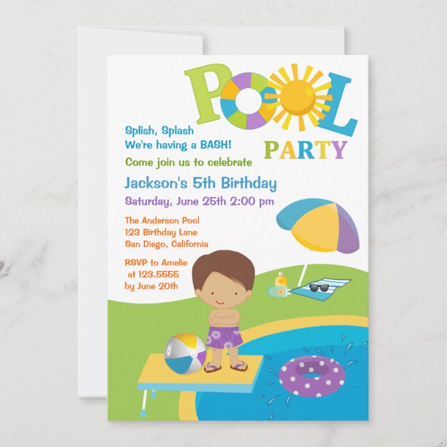 Niedlich Boy Pool Party Geburtstag Einladung (Vorderseite)