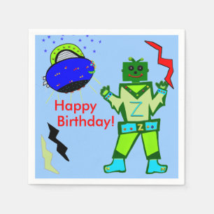 Niedlich Boy Robot Blue Spaceship Geburtstag Serviette