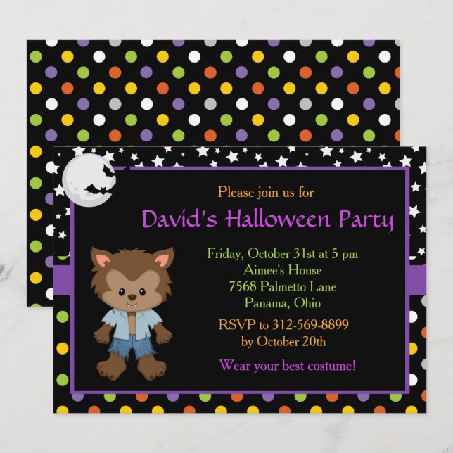 Niedlich Boy Werewolf Halloween-Party Einladung (Vorne/Hinten)