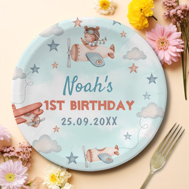 Niedlich Boy's Airplane Thema 1. Geburtstag Party Pappteller (Von Creator hochgeladen)