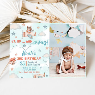 Niedlich Boy's Airplane Thema 3. Geburtstag Party  Einladung