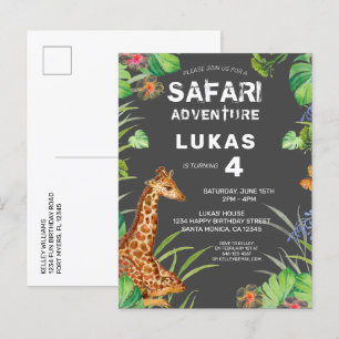 Niedlich Boys Jungle Safari Giraffe Geburtstag Einladungspostkarte