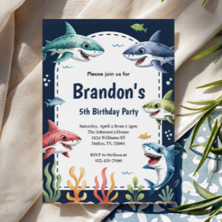 Niedlich Boys Watercolor Shark Birthday Party Einladung