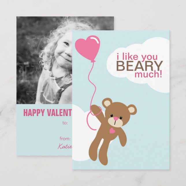 Niedlich-Braunbär-Foto Valentine Einladung (Vorne/Hinten)