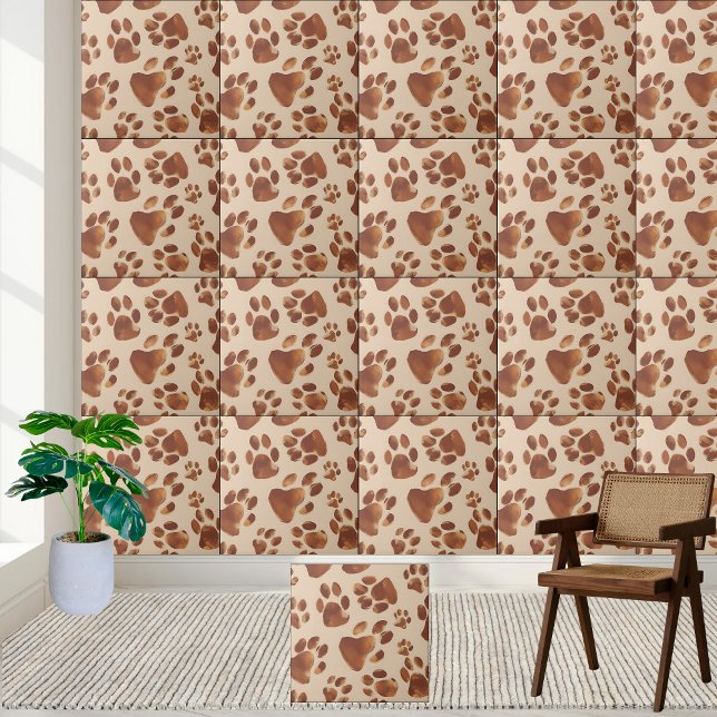 Niedlich-braune Druckmuster-Folie Fliese (Cute Brown Paw Print Pattern Tile)