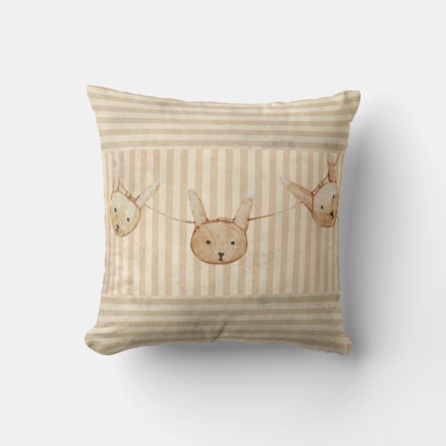 Niedlich-brauner Bunny-Rabbit-Streifen Kissen (Vorderseite)