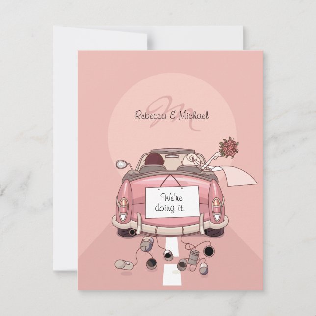 Niedlich Bride & Groom Pink Einladungen zum Auto (Vorderseite)