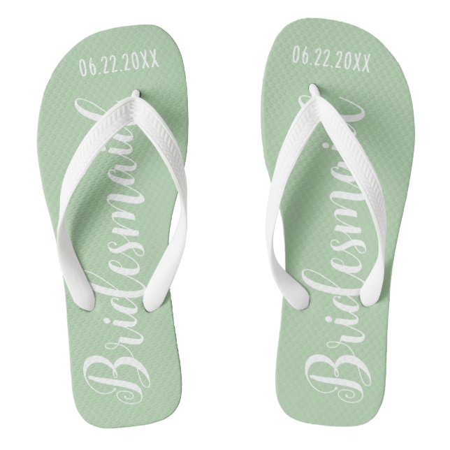 Niedlich Bridesmaid Sage Green Flip Flops (Fußbett)
