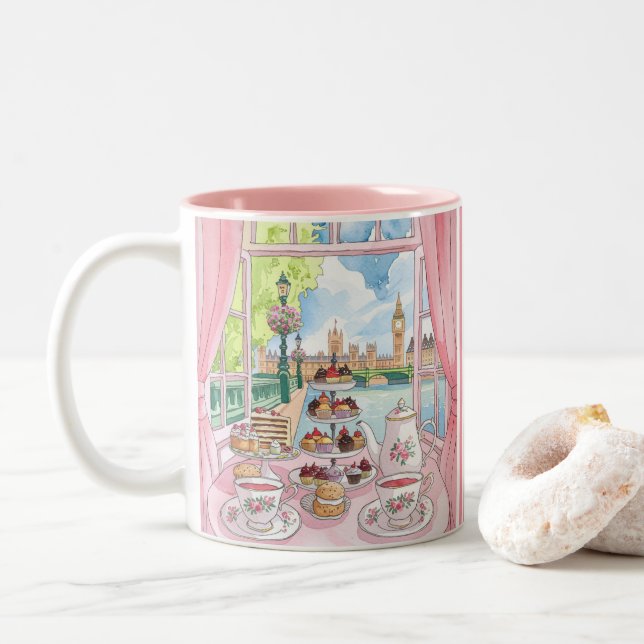 Niedlich British Cakes & Tea - Großbritannien Lond Zweifarbige Tasse (Mit Donut)