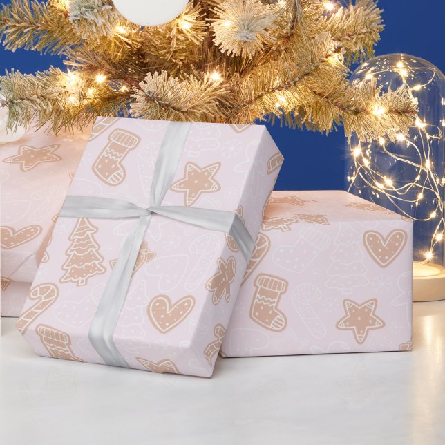 Niedlich Brown and White Cookie Pink Weihnachten Geschenkpapier (Feiertage)