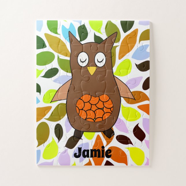 Niedlich Brown Baby Owl Bright Kids Name (Vertikal)