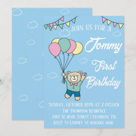 Niedlich Brown Bear Hot Air Ballon Boy Geburtstag Einladung
