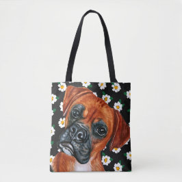Niedlich Brown Boxer Dog Daisy Blume Muster Tasche