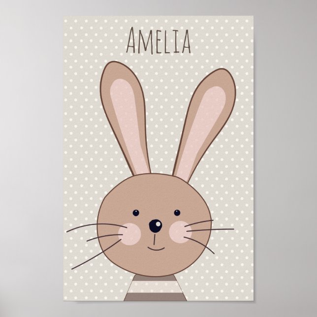 Niedlich Brown Bunny Beige Dots Personalisiert Poster (Vorne)