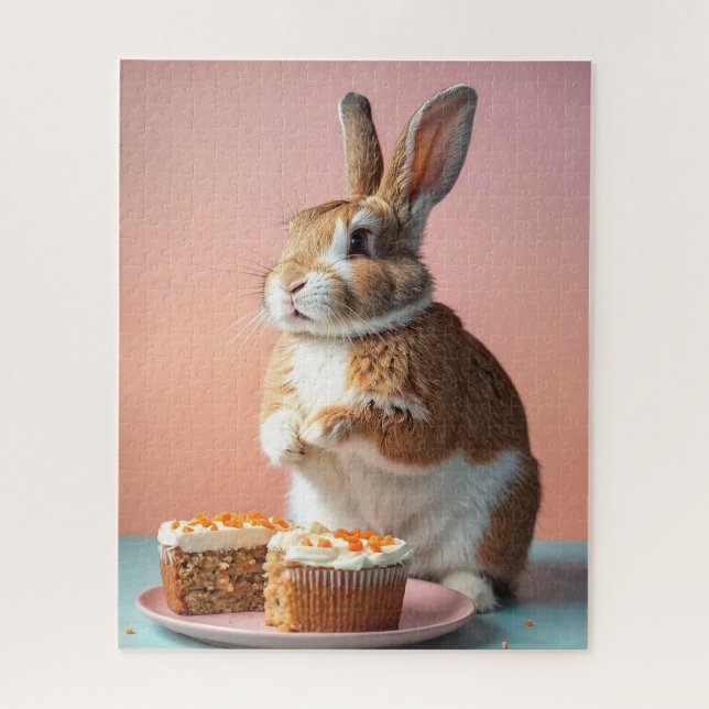 Niedlich Brown Bunny Eating Carrot Cake (Vertikal)