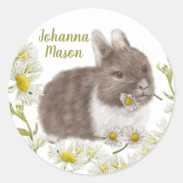 Niedlich Brown Bunny mit Daisies Round Sticker