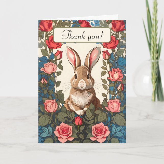 Niedlich Brown Bunny Rabbit Pink Rose Garden Viele Karte (Vorderseite)