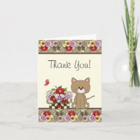 Niedlich Brown Cat, Blume und Schmetterling Danke