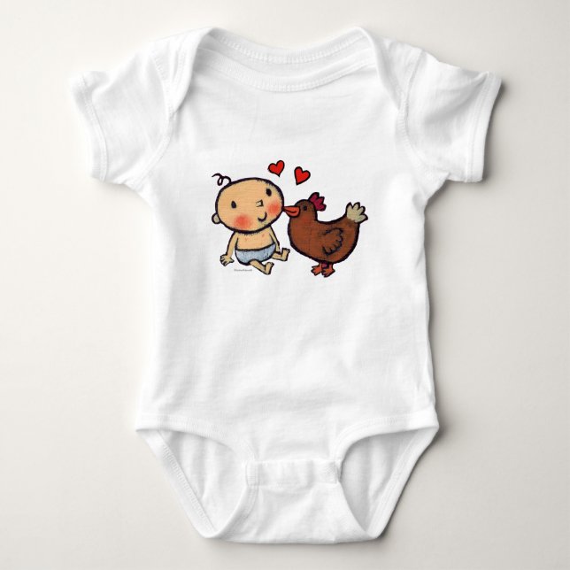 Niedlich Brown Chicken Peck auf der Wange für Baby Baby Strampler (Vorderseite)