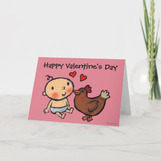 Niedlich Brown Chicken Peck auf der Wange für Baby Feiertagskarte