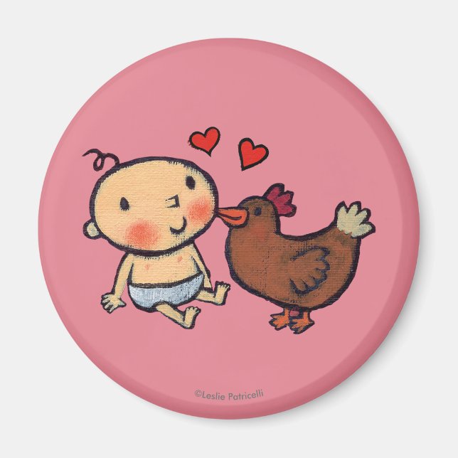 Niedlich Brown Chicken Peck auf der Wange für Baby Magnet (Vorne)