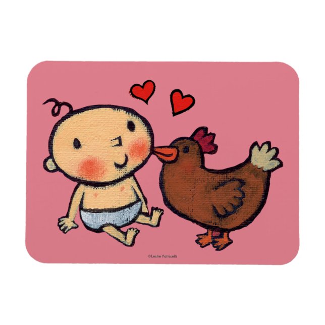 Niedlich Brown Chicken Peck auf der Wange für Baby Magnet (Horizontal)