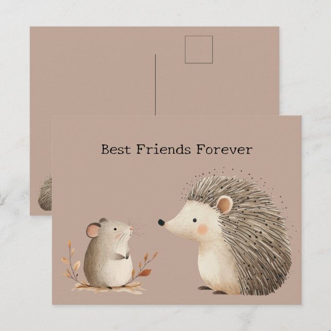 Niedlich Brown Cream Igel Mouse Die besten Freunde Postkarte (Vorne/Hinten)