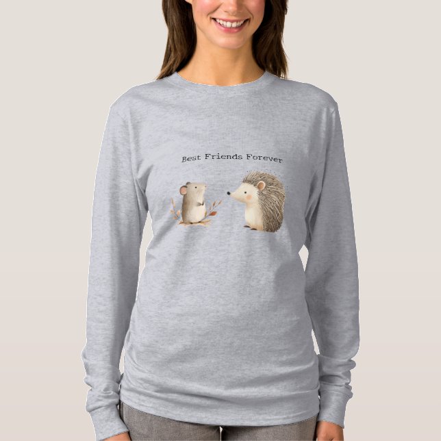 Niedlich Brown Cream Igel Mouse Die besten Freunde T-Shirt (Vorderseite)