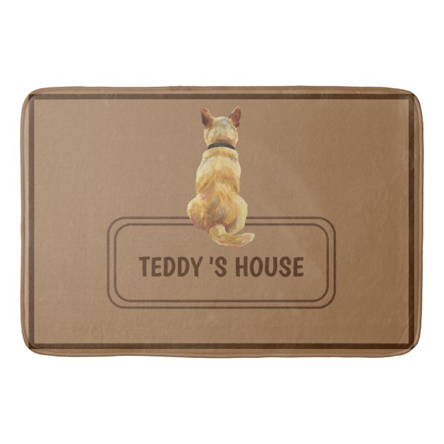 Niedlich Brown Doppy Puppy House individuelle Name Badematte (Vorderseite)