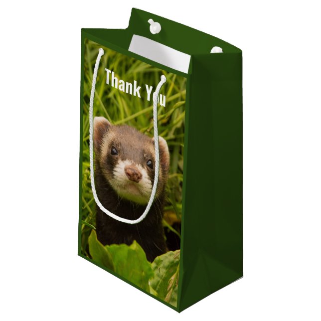 Niedlich Brown Ferret im Gras Danke Kleine Geschenktüte (Vorderseite Schrägansicht)