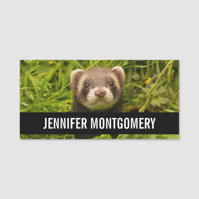 Niedlich Brown Ferret im Gras Namensschild (Vorderseite)