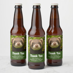 Niedlich Brown Ferret im Gras Vielen Dank zum Gebu Bierflaschenetikett