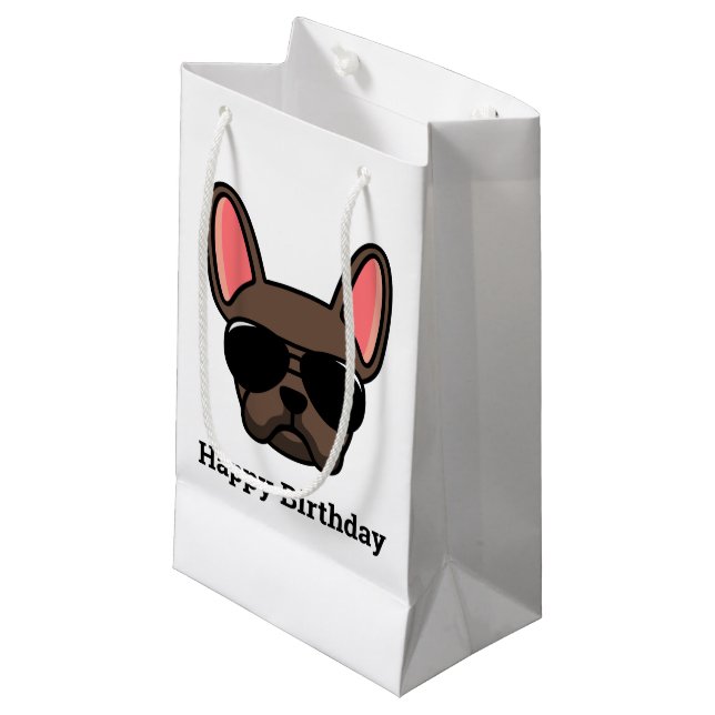 Niedlich Brown French Bulldog Face Small Gift Bag Kleine Geschenktüte (Vorderseite Schrägansicht)