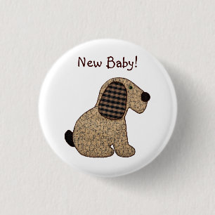 Niedlich Brown Gingham Patchwork Welppy Dog Button
