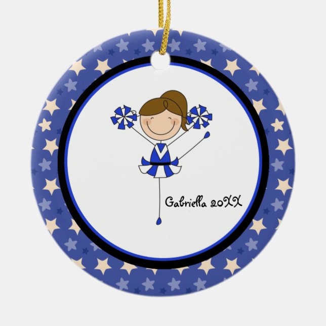 Niedlich Brown Haarbär Cheerleader Weihnachtsschmu Keramikornament (Vorne)