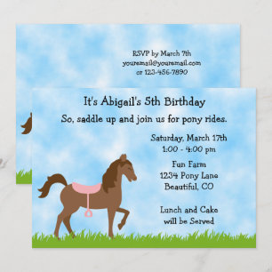 Niedlich Brown Horn Pony Rides Girls Birthday Einl Einladung