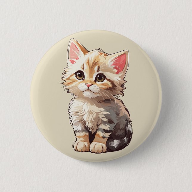 Niedlich Brown Kawaii Kitten Button (Vorderseite)