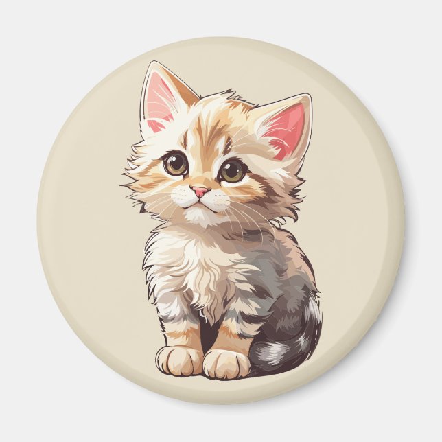 Niedlich Brown Kawaii Kitten Magnet (Vorne)