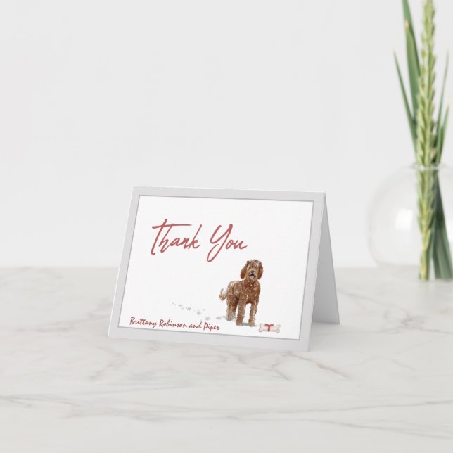 Niedlich Brown Labradoodle Hund personalisieren Kn Dankeskarte (Vorderseite)
