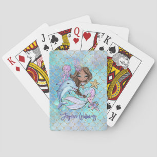 Niedlich Brown Mermaid Individuelle Name Girl Birt Spielkarten