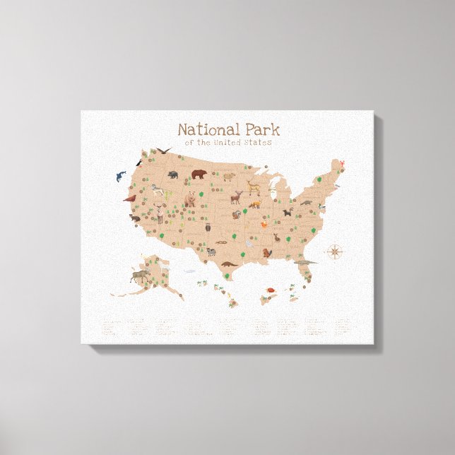Niedlich Brown National Park Map Woodland Kinderzi Leinwanddruck (Vorderseite)