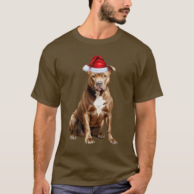 Niedlich Brown Pit Bull Dog Lover Weihnachten T-Shirt (Vorderseite)