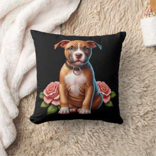 Niedlich Brown Puppy mit Rose Kissen